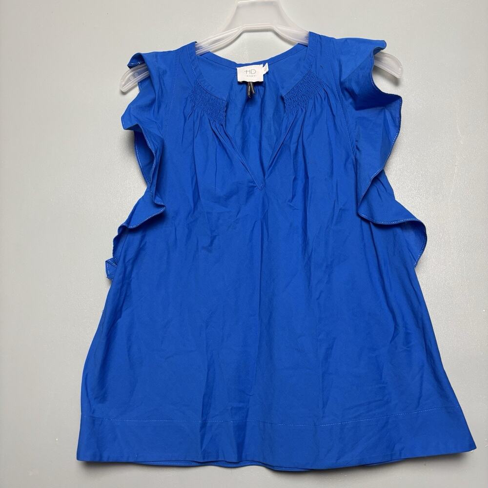 HD In Paris Women’s Anthropologie Blue Ruffled Tank Top 4 Small Shirt